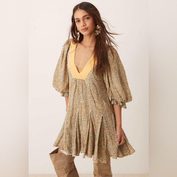 Free People Floral Mini Dress Size Small Half Sleeve Brand New - Picture 1 of 16